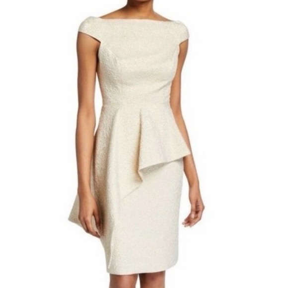 Teri Jon Dresses & Skirts - Rickie Freeman Teri Jon Peplum Gold Metallic Textured Jacquard Asymmetric Dress